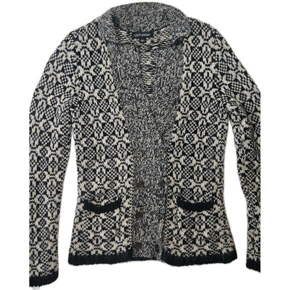 Banana Republic Navy & White Fair Isle Alpaca Blend Cardigan Sweater Size Small - Picture 2 of 10